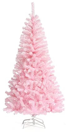 LIFEZEAL Albero di Natale artificiale 150/180 cm in rosa, albero di Natale con supporto in metallo, materiale PVC, facile installazione per casa, negozio, centri commerciali (150 cm)