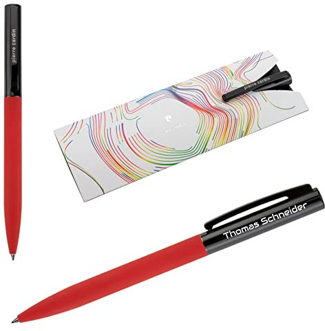 Pierre Cardin® VIVID Kugelschreiber mit Gravur | Premium Stift Etui | blaue Mine | edel | personalisiertes Geschenk | Namen | graviert | Jahrestag | Geburtstag (Rot)