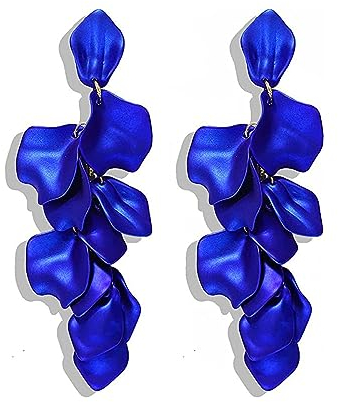 TOFBS Elegante Damen Ohrringe - Tropfen Statement Quaste Blumen Rosenblüten Baumeln Schmuck Zubehör (Blau/Lang)