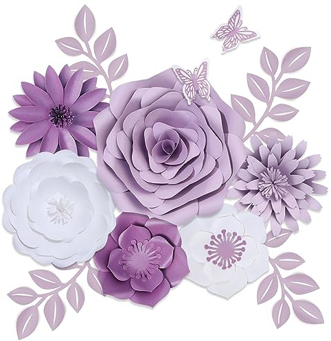 Mverse Papierblumen-Dekorationen für Wand, riesiger 3D-handgefertigter künstlicher Blumenstrauß mit Blättern und Schmetterlingen, elegante Dekoration, Kinderzimmer, Party-Hintergrund, Babyparty-Dekor