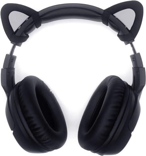 sciuU Decorative Cute Pink Cat Ears for Headphones, Decoration compatible with Headset HypreX Cloud/II/Flight, Lovely Kitty Adjustable Attachment Straps for Vedio Live Gaming Headsets - Black + Grey