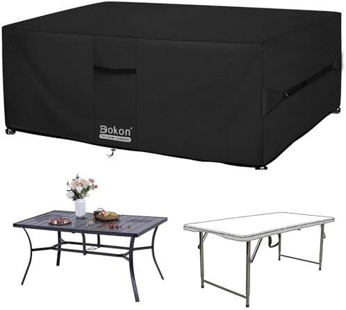 Dokon Funda para Muebles de Jardín Impermeable Funda Protectora Mesa Exterior con Salidas de Aire, Anti Viento, Anti UV Tela Oxford 420D Cubierta Muebles Terraza, Rectangular (120x90x74cm) - Negro