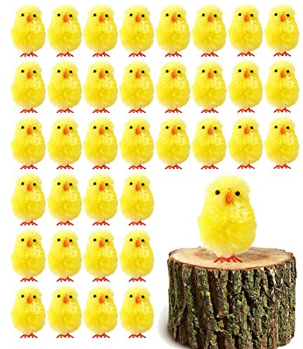 Fellflying 36 Stück Gelbe Oster- -Chenille-Küken, Osterküken, Flauschige Plüsch-niedliche Dekorationen Für Osterkorb Und Trilby-Dekorationen, Frühlings-Hausgarten-Dekoration