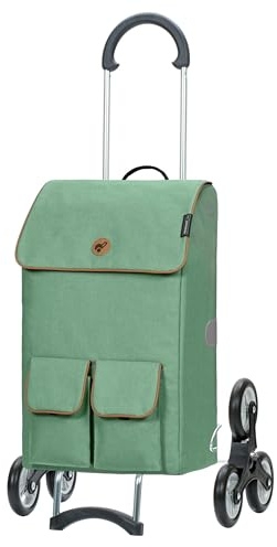 ANDERSEN Einkaufstrolley - Treppensteiger Scala Shopper Ipek Ma Salbei | ideal für Treppen, klappbar, aus Stahl, bis 40 kg - Tasche als Kühltasche, Fronttasche, Reflektoren, 42 L