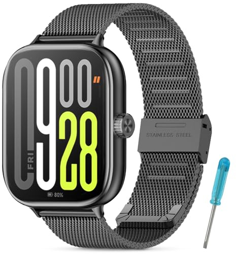 WindRen Ersatzarmband Kompatibel mit Xiaomi Redmi Watch 6/5/4, Mesh Geschäft Metall Uhrenarmband für Xiaomi Mi Band 9 Pro/Xiaomi Mi Band 8 Pro, Schwarz