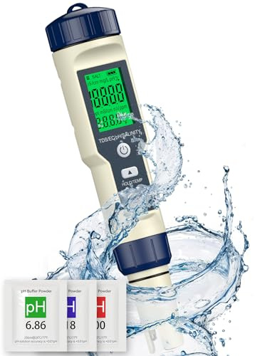Pawfly Pool Salt Tester & pH Meter, 5 in 1 pH Salinity TDS EC & Temperature Meter, Digital Salinity Tester TDS Meter for Swimming Pool Drinking Water Aquarium Hot Tub Saltwater & Spa