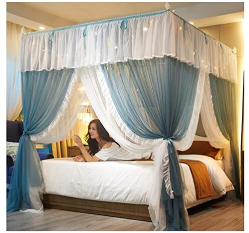 itonc Bett Vorhang Doppel-Schicht Bett Baldachin 4 Ecke Post Poster Prinzessin Bett Vorhang Baldachin Für Mädchen Erwachsene (Farbe : Green, Größe : 180X200Cm/71X79In)