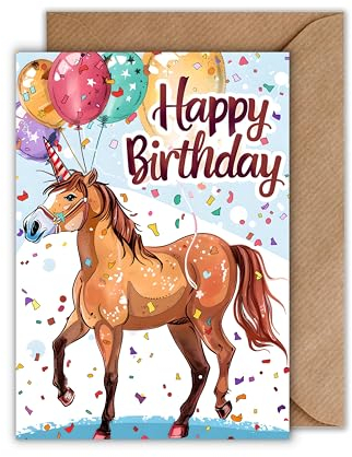 WBdesignz Pferd Geburtstag Karte mit Umschlag - Pferde Geburtstagskarte Reiterin “Happy Birthday” Glückwunschkarte Kinder Geschenkkarte zum Geburtstag (DIN A6)