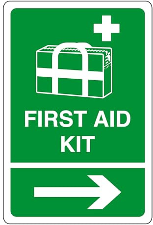 Kit di pronto soccorso freccia destra – cartello di sicurezza – cartello DAE, adesivi di pronto soccorso, kit di pronto soccorso, adesivo autoadesivo ad alta aderenza (300 mm x 200 mm) distanza di