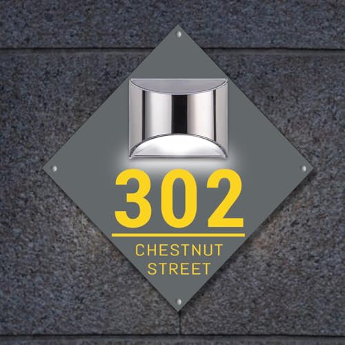 Personalised Led Solar House Number Sign Custom Address & Number Solar Modern Door Plaque Lighted House Numbers For Outside Home Street Yard Garden Housewarming (style 11)
