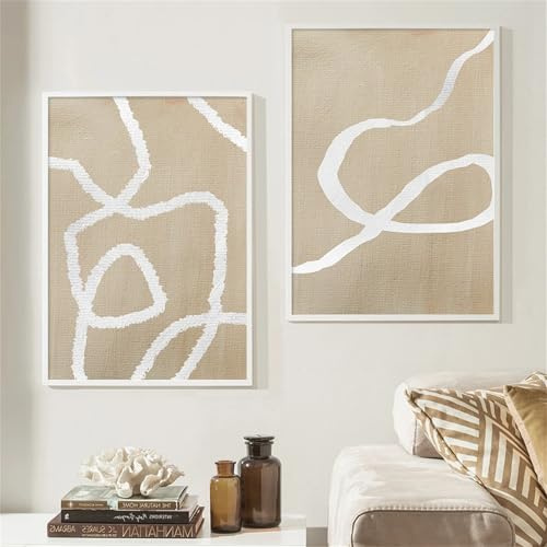 Ueiwffzo 2er Poster Set, Boho Deko Wand, Beige Modern Leinwand Bilder für Wohnzimmer, Premium Wandbilder Set Kunstdrucke für Schlafzimmer Arbeitszimmer Flur (30 x 40 cm)
