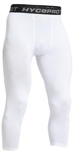 HYCOPROT 3/4 Pantalon de Compression pour Hommes Séchage Rapide Leggings de Sport Pantalon de Base Layer Collant pour Basketball Fitness Jogging (White, L)