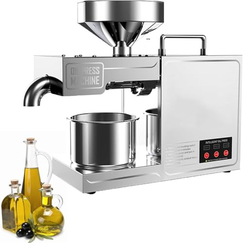 DHMYDPDZ Automatische Ölpresse, Ölmühle aus Edelstahl, Pflanzeöl,Einfache Bedienung, Heiß-Kaltpress-Ölpresse, Effizient für die Küche,für Erdnüsse, Nüsse, Sesamsamen, Raps, Leinen
