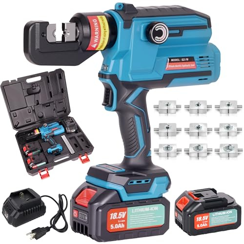 AMZCNC Akku Hydraulische Crimpzange 4–70mm² 8T mit 9 Matrizen, Elektrische Kabelpresszange für Kabelschuhe und Batteriekabel, Crimpwerkzeug für Elektriker, KFZ, Werkstatt und Industrie