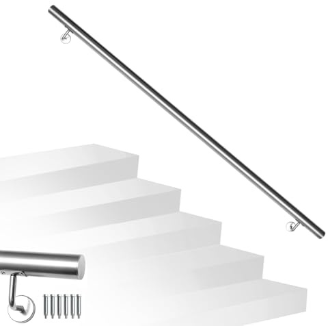 Fiqops Edelstahl Handlauf Treppengeländer 140 cm Ø 42mm Geländer Wandhandlauf Wand Treppe für Außen & Innen, Stabil, Inklusive Wandhalterungen, Montagematerial