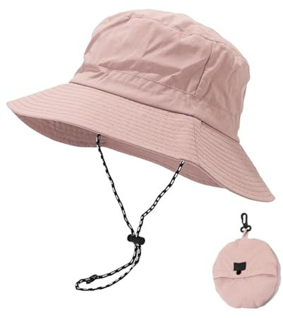 Landrain Safari Hut Sonnenhut Damen & Herren UV Schutz, Wasserdicht Wanderhut Faltbar, Tropenhut Damen mit Aufbewahrungstasche(Rosa)