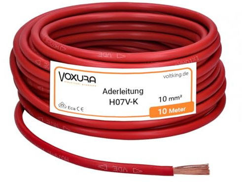 H07V-K 10 mm² rot 10 Meter Aderleitung flexibel 10mm2 | Verdrahtungsleitung Einzelader Litze PVC