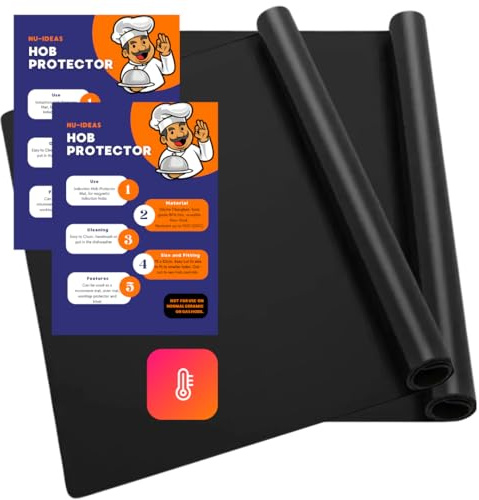 Twin Pack (2 Items) Induction Hob Protector Mat Cover Heat Proof Resistant Silicone Cooktop Large (Non-Slip) 52x78cm Magnetic Scratch and Scuff Protection Easy Cut to Size BPA Free