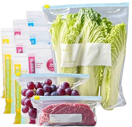 Sacchetti con chiusura a zip, sacchetti per congelatore per alimenti, riutilizzabili (80P)