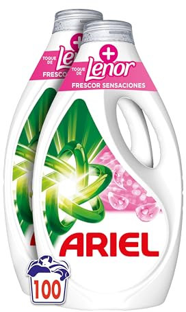 Ariel Detergente Lavadora Liquido, 100 Lavados, Jabon Frescor Sensaciones, Limpieza Mejorada en Ciclos Mas Frios con la Exclusiva Tecnologia de Limpieza en Frio
