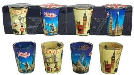 London Themed Shot Glass Set – 4 Pack | Iconic UK Landmarks & City Views | British Souvenir & Barware Gift | UK London British Souvenir