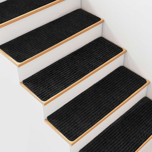FS-PINGXIANG 14PCS Anti-Slip Stair Tread Pads, 55x20cm Carpet Stair Treads Mats Self-Adhesive Reused Step Protectors Cover Mat for Kids Elders Pets Stair Carpet Tiles (Black)