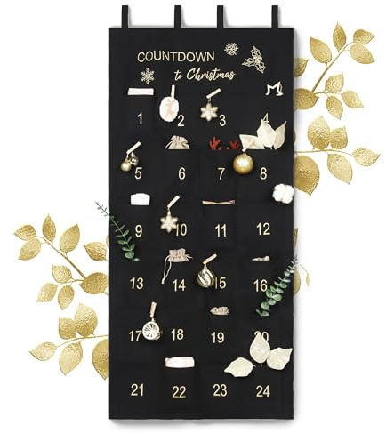 Wsetyy Christmas Fabric Advent Calendar 2025, Reusable Advent Calendar with 24 Pockets, Empty Advent Calendar to Fill Yourself for Home Holiday Countdown to Christmas Decorations (Black)