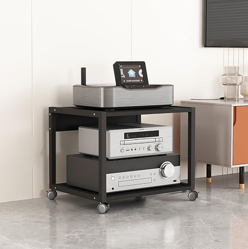 Mid-Century - Soporte de medios moderno – Estante de audio y consola estéreo para almacenamiento de DVD de juegos, estante de esquina AV, soporte para reproductor de discos – Elegante torre para sala