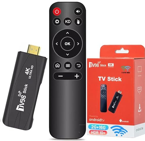 Android TV Stick 4K DDR4 2GB RAM 16GB ROM H313 Quad-Core 64bit WiFi5 Dual 2.4G/5G WiFi HDR10+ HD Smart TV Stick Box (2+16)