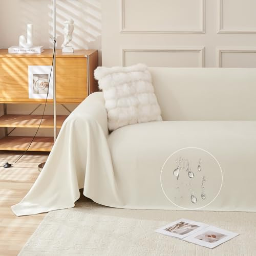 HOMECOVER Veloursstoff Sofa überzug Für 1 2 3 4 Sitz, Wasserdicht Sofa Überwurfdecke Für Katze Weich Kratzschutz Sofa Katze Sofabezug Ganzjährig Nutzbar Couch überz Waschbar-Beige-180×260cm