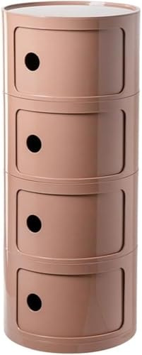 Comodino Rotondo a 2/3/4 Strati, Robusto Mobiletto Portaoggetti in Plastica ABS con Porta Scorrevole, Adatto Come Cassettiera o Tavolino da Camera(Dirty Pink,4Tier)