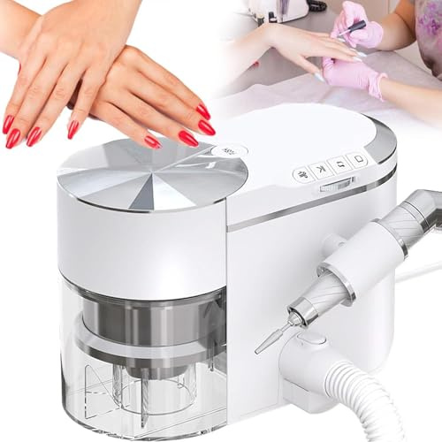 Professional Nail Drill and Dust Collector 2-in-1, Electric Nail File Polisher with 30000 RPM Brushless Motor, ≤68dB Ultra Quiet Performance, Adjustable Suction Power and Flexible Extension Hose