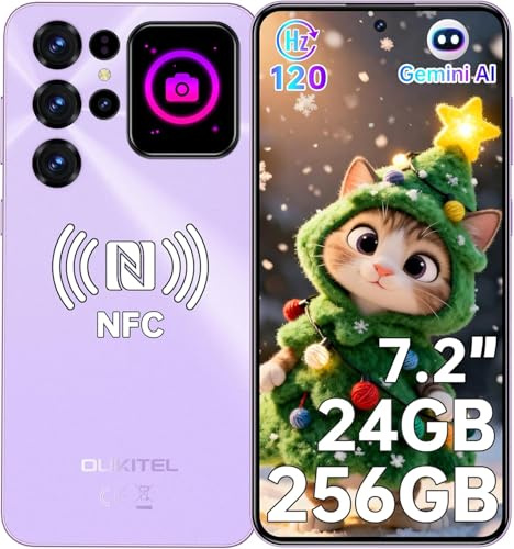 OUKITEL C68 Plus Smartphone Android 15, Display 7.2 120Hz, Schermo Posteriore 1.81, Batteria 6000mAh, Fotocamera 64MP, 16GB RAM 128GB ROM, Dual SIM 4G VIOLA