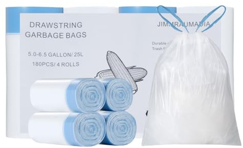 JIMMRAUMADIA 180pcs Bolsas de Basura 25L, con Cordón, Degradable Müllbeutel | Bolsas de Basura Anti Goteo con Cordón, Bolsas de Basuras, Trash Bags, Biodegradable Müllbeutel, para Cocina, 50 x 60cm,