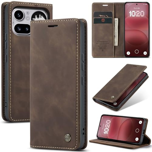 Phernykas Funda para Nothing Phone (4a) Pro Libro Case, Cierre Magnético Función Soporte Bloqueo RFID Proteccion Flip Wallet Carcasa Móvil para Nothing Phone 4a Pro Funda, Café