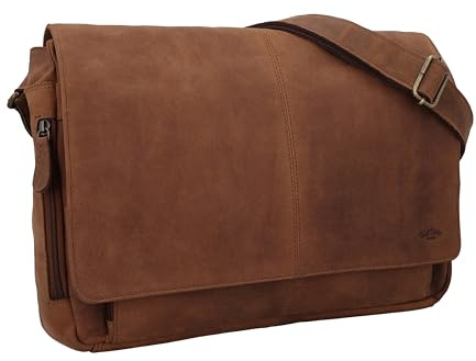 Gusti Leder Florin Aktentasche Laptoptasche, Hellbraun, 43x34x8 cm, 1,44 kg, Büffelleder, Umhängetasche mit verstellbarem Riemen