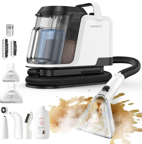 Uwant Y100 Steam Polsterreiniger Gerät, 3-in-1 Nasssauger für Sofa, Teppich und Auto mit 18KPA, 100°C Heißdampf, 65°C Heißwasser, Kaltwasser. Selbstreinigung, Multi-Bürstenkopf & 500ml Teppichreiniger