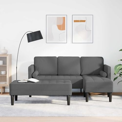 Augerqir Sofa Set mit Kissen Dunkelgrau Polyester 2-teilig modulare Polstergarnitur mit Recamiere und Ottomane für Wohnzimmer und Büro Flexible Wohnlandschaft mit Stabiler Armlehne und