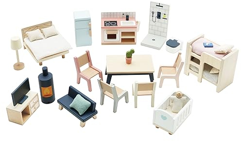 Le Toy Van - Wooden Dolls House Full Starter Furniture & Accessories Play Set For Dolls Houses , Dolls House Furniture Sets - Ages 3+