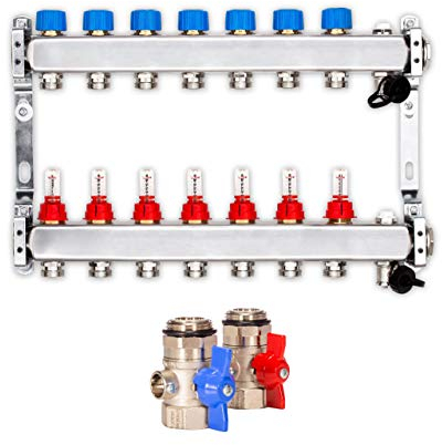 Selfio Heizkreisverteiler PREMIUM mit Durchflussmesser und Kugelhahn-Set (7 Heizkreise)