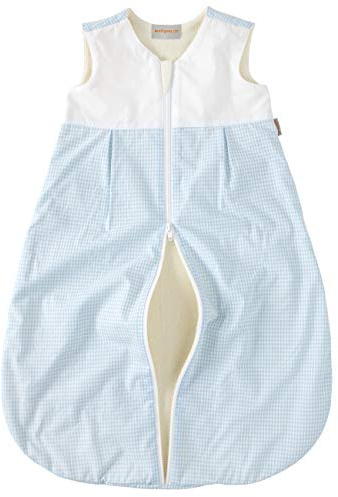 wellyou, Kinder-Baby-Schlafsack, mit Frottee gefüttert, hellblau-weiß Vichykaro, für Mädchen und Jungen, Größe 74-98