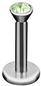 Taffstyle® Piercings - Lippenpiercing Lippe Schmuck Piercing Labret Stecker Lippenstecker Lippenstecker Tragus Stud Innengewinde mit Kristall Länge 8mm - Hellgrün
