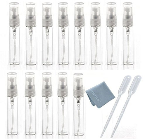 Elfenstal- 10pcs Mini Clear 5ml 1/6OZ Atomizer Fine Mist Empty Glass Bottle Spray Refillable Fragrance Perfume Scent Sample Bottle 1pc Clean Cloth for Travel Party Makeup Tool 2pcs 3ml Free Pipette