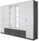 Rauch Möbel Gamma Schrank Drehtürenschrank Kleiderschrank in Grau Metallic/Weiß, Schwarz, Spiegel, 6-türig, 6 Schubladen, mit Zubehörpaket Basic 3 Kleiderstangen, 3 Böden BxHxT 271 x 210 x 54 cm