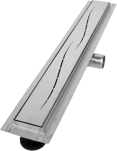 VILSTEIN Duschrinne 120cm, Edelstahl Bodenablauf Komplettset, extra flach, Siphon mit Geruchsstop, Haarsieb - Welle