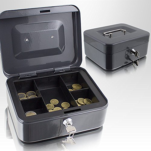 Geldkassette 20 cm klein abschließbar Münz Geld Zählbrett Kasse Safe Dunkelgrau 195mm x 155mm x 39mm (B/T/H)