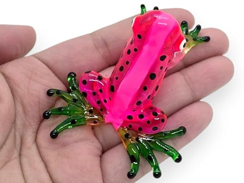 ChangThai Design Tiny 2¼ Pink Black Dotted Frog Figurine - Miniature Hand Blown Painted Glass Poison Dart Frogs Toad Amphibian Animals Colorful Small Crystal Decorative Collectible Figure Décor Gifts