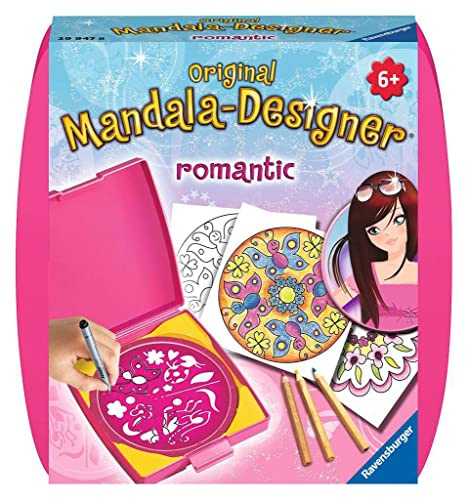 Ravensburger Mandala Designer Mini Romantic 29947, Zeichnen Lernen für Kinder ab 6 Jahren, Zeichen-Set mit Mandala-Schablone für farbenfrohe Mandalas