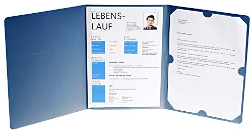 Exacompta 48652B Bewerbungsmappe (3-teilig mit 1 Klemmschiene, Kapazität 30 Blatt, Manila-Leinen-Karton, 400 g, nature Future, DIN A4) 1 Stück blau
