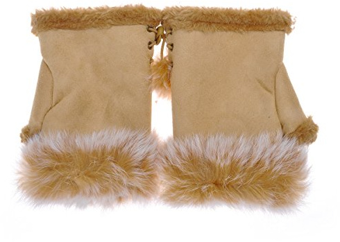 ZLYC Women Teen Classic Winter Warm Rabbit Fur Hands Wrist Fingerless Gloves Mittens Khaki